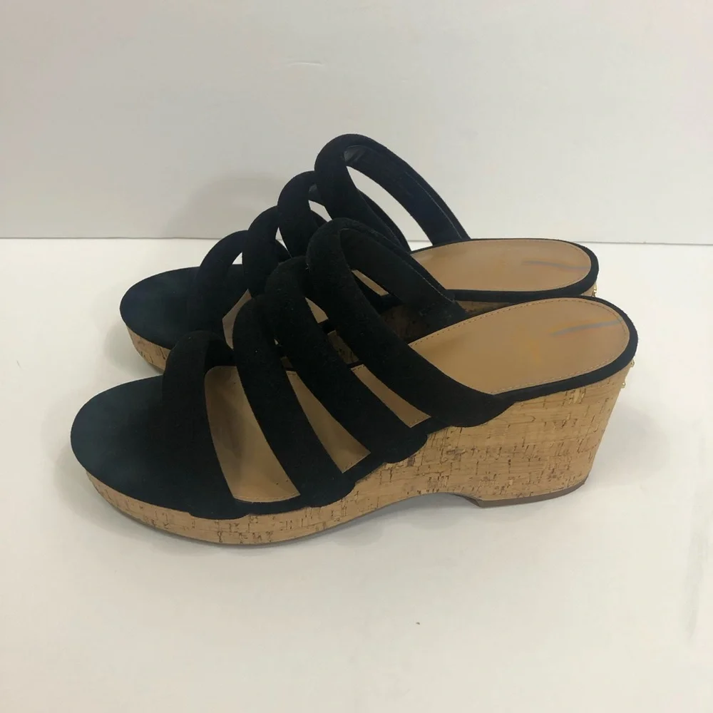 Sam Edelman Yuki platform wedge black suede 4 strap sandals.